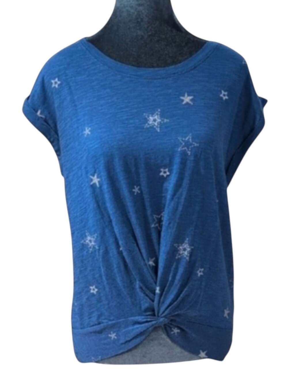 Lucky Brand Blue Sleeveless Knotted Front Top with Embroidered Stars Size S